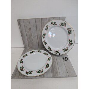 Mervyn’s set of 2 Dinner plates Christmas Holly Fine Porcelain Japan